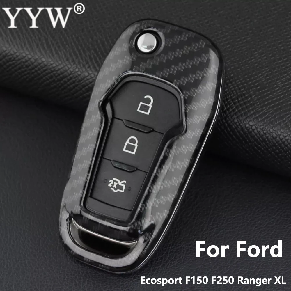 

Для Ford Ecosport Everest F150 F250 F350 F450 XL XLT Ranger автомобильный откидной чехол из углеродного волокна, чехол для дистанционного ключа, 3 кнопки