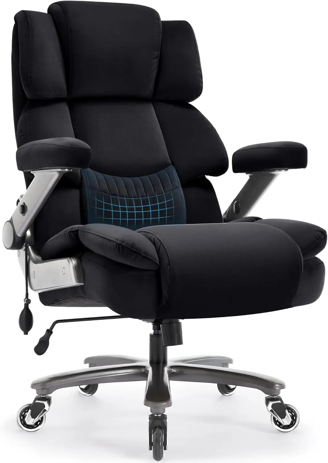 

700lbs-High Back Executive Cloth Computer Chair 3D Flip Arms Plus Size Rubber Wheels-Extra Wide Large Desk Chairs