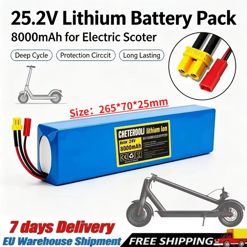 Image of 25,2 V 7S2P 8000 mAh 18650 wiederaufladbarer Lithium-Ionen-Ersatzakku, zuverlässige, stabile Spannungsausgabe mit verlängerter Lebensdauer, Komponenten, geeignet für 29,4 V Elektroroller, praktisches