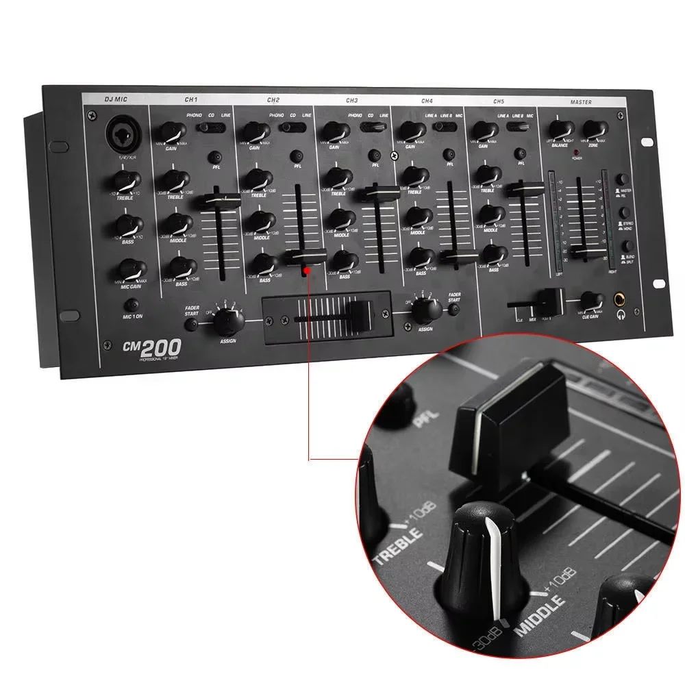 Recordio GAX-CM200 5-Channel 3-Band EQ DJ Mixer for Club Church Stage Performances