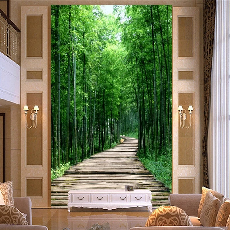 Customized 3D Photo Wallpaper Green Bamboo Forest Small Road Living Room Entrance Corridor Mural Living room bedroom restaurant