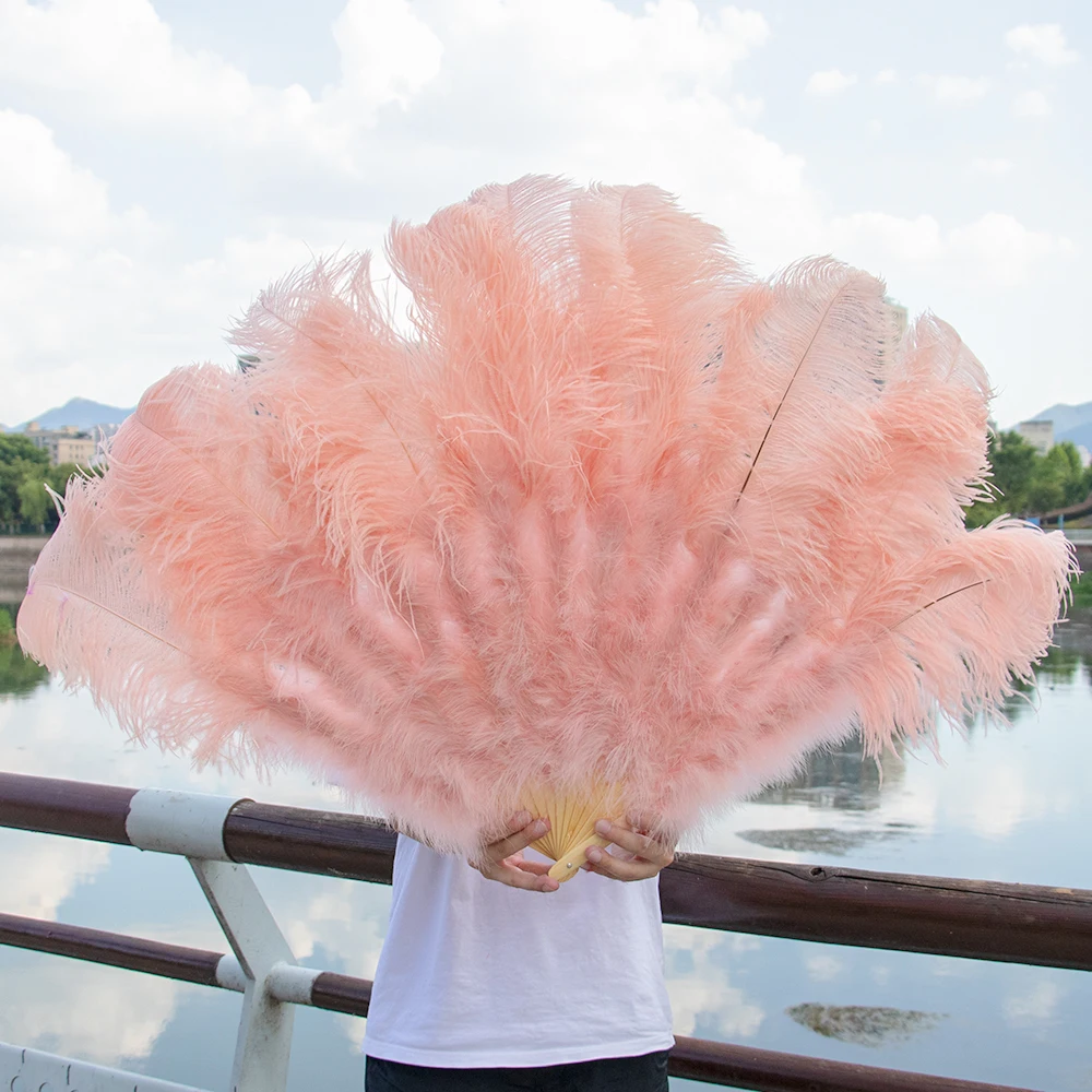 Natural Big Ostrich Feather Fans 13Bone 130cm White Hands Held Folding Fan for Carnival Stage Performance Prop Plumes Decoration