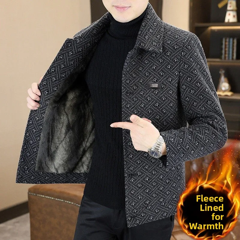 

Thiened Flannel Men's Jaet Collar Coat Autumn Winter New Sle Casual ort Coat with Fce for Middle-Aged Men
