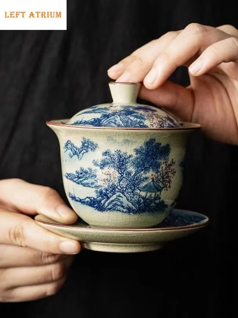 

160ML Ru Kiln Porcelain Gaiwan Set For Tea Tureen Teaware Cup Chinese Ceramic Opening Tea Bowls Tea Ceremony