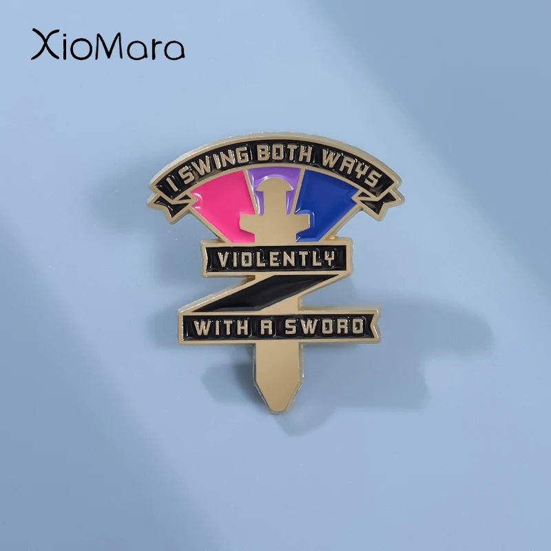 LGBTQ Rainbow Brooch Enamel Pin Swing Both Ways Bi Pride Violently with A Sword Bisexual BadgeLapel Pin Jewelry Gifts Wholesale