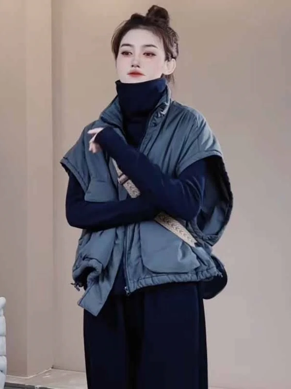 Lose lässige Damen-Baumwollweste, doppelt, groß, mit Stehkragen, Jaet-Oberbekleidung, reine Farbe, Pendeln, chinesische Produktion