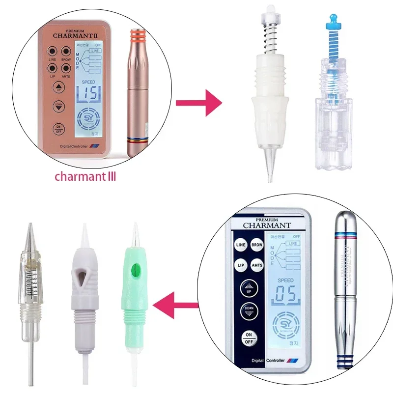 charmant2/3 Permanent makeup pen for MTS eyebrow lip eyeliner tattoos low noise strong motor pink bule tattoo machine