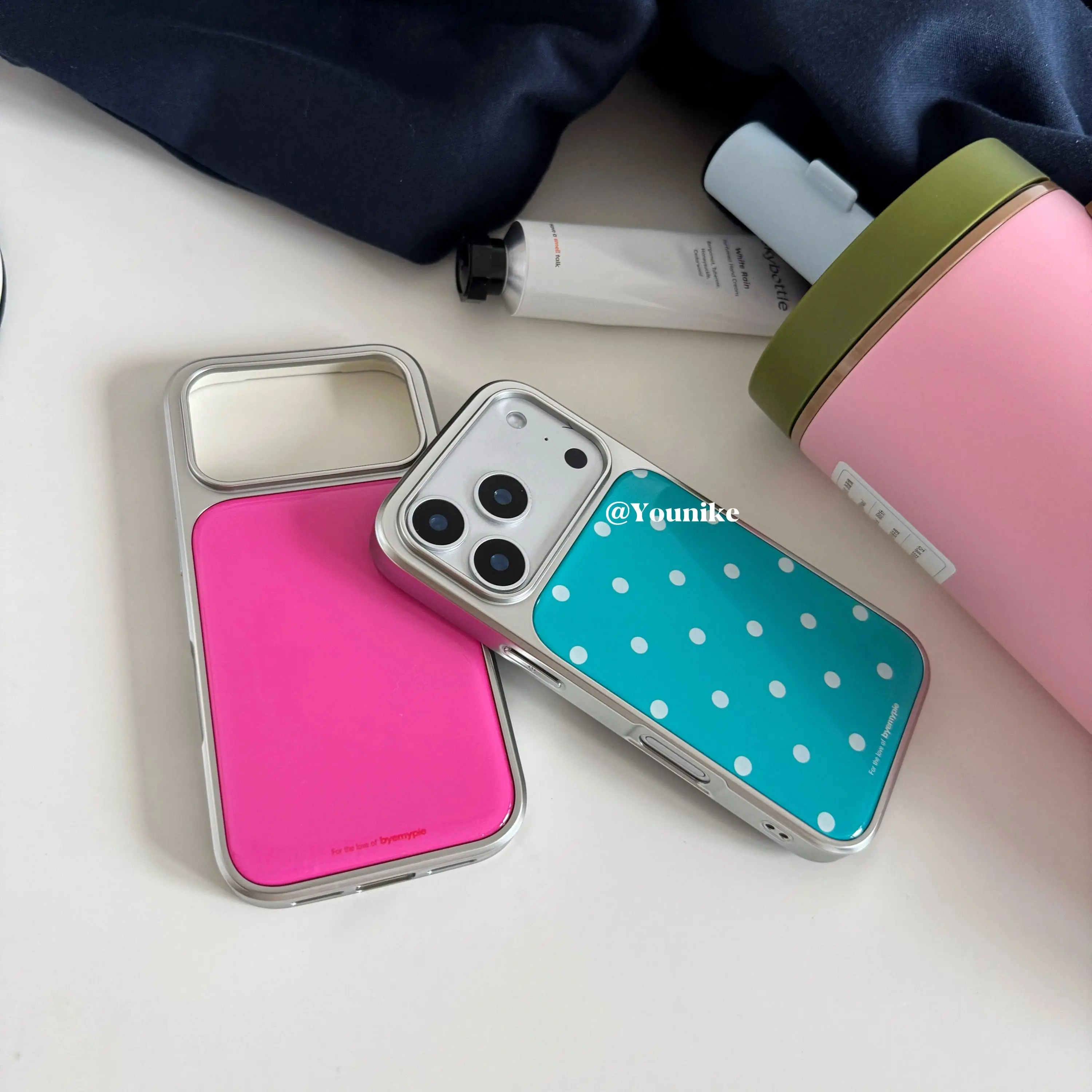 Sweet Cool Sky Blue Polka Dot Y2K Ins Phone Case For Samsung S23 FE S24 Plus S26 Ultra S25 Edge Anti Drop Resin Casting Cover