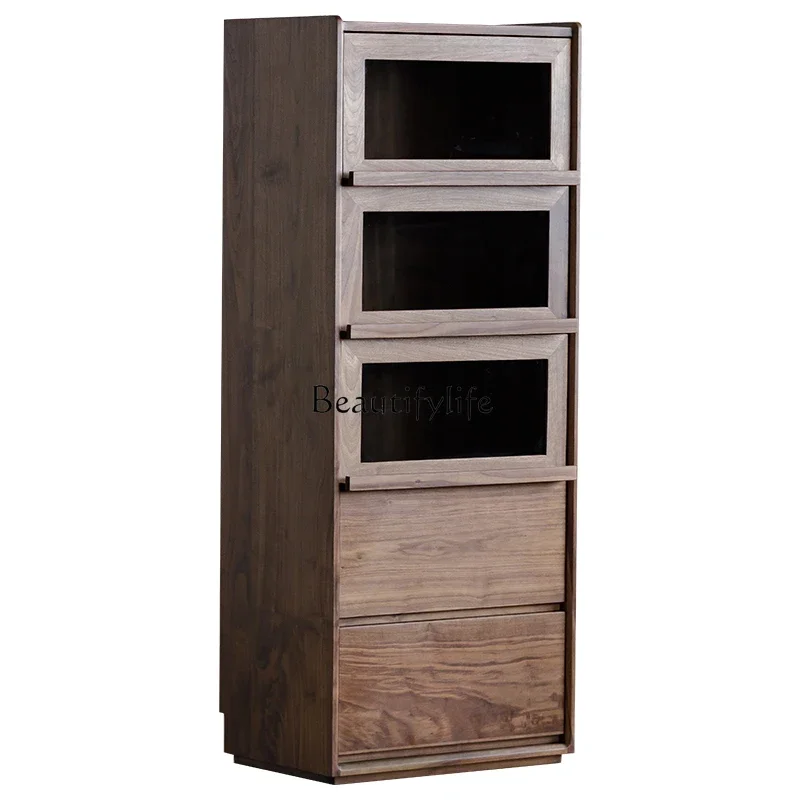 

3North American black walnut solid wood glass wine cabinet storage side cabinet