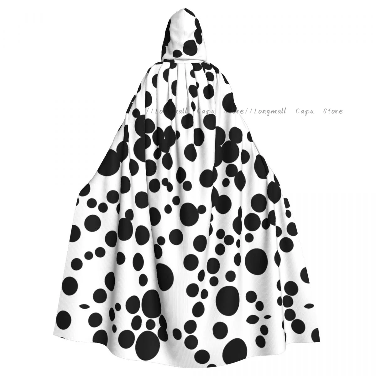 Dalmatians Geometric Polka Dot Hooded Cloak Coat Halloween Cosplay Costume Vampire Devil Wizard Cape Gown Party