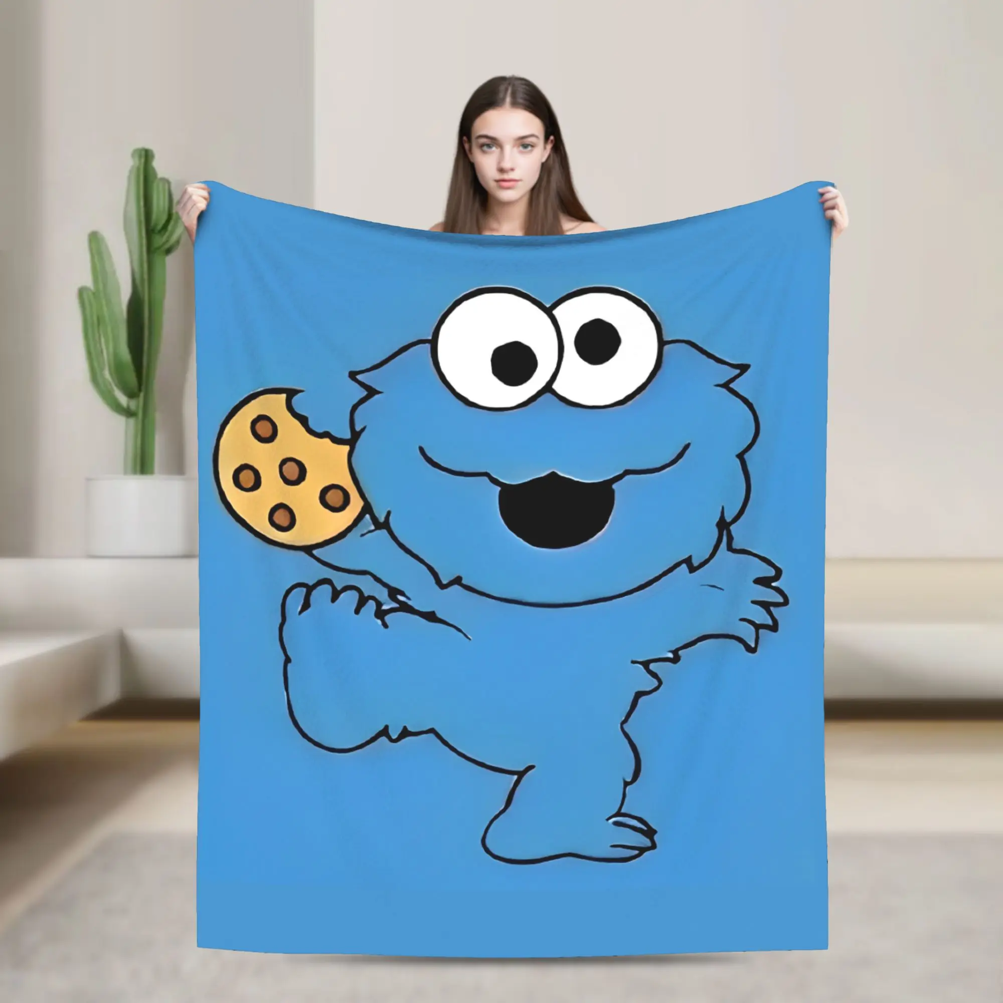 

S-Sesame Street Cookie Blanket Cover Coral Fleece Plush Sesame Street Cartoon Comedy Throw Blankets for Bedroom Sofa Bedspread