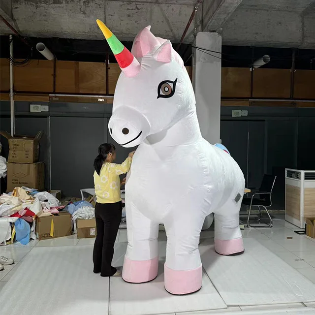 Volwassen opblaasbare eenhoorn kostuum regenboog paard mascotte voor Halloween Party verjaardag parade kwaliteit geen batterij nodig