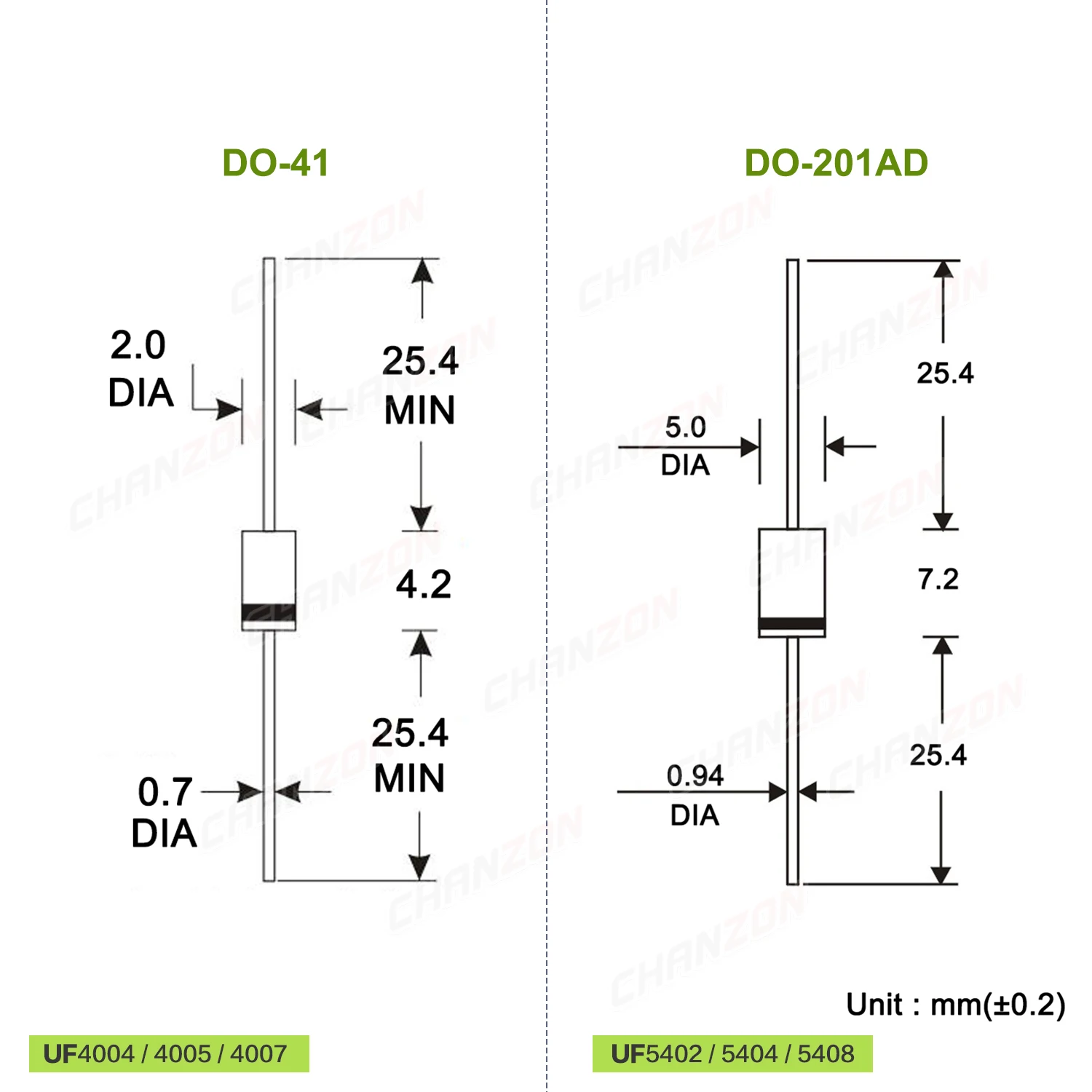 6 Values 100% Original Ultra Fast Recovery Rectifier Diode UF4004 UF4005 UF4007 UF5402 UF5404 UF5408 DO-41 DO-201AD Axial Diodes