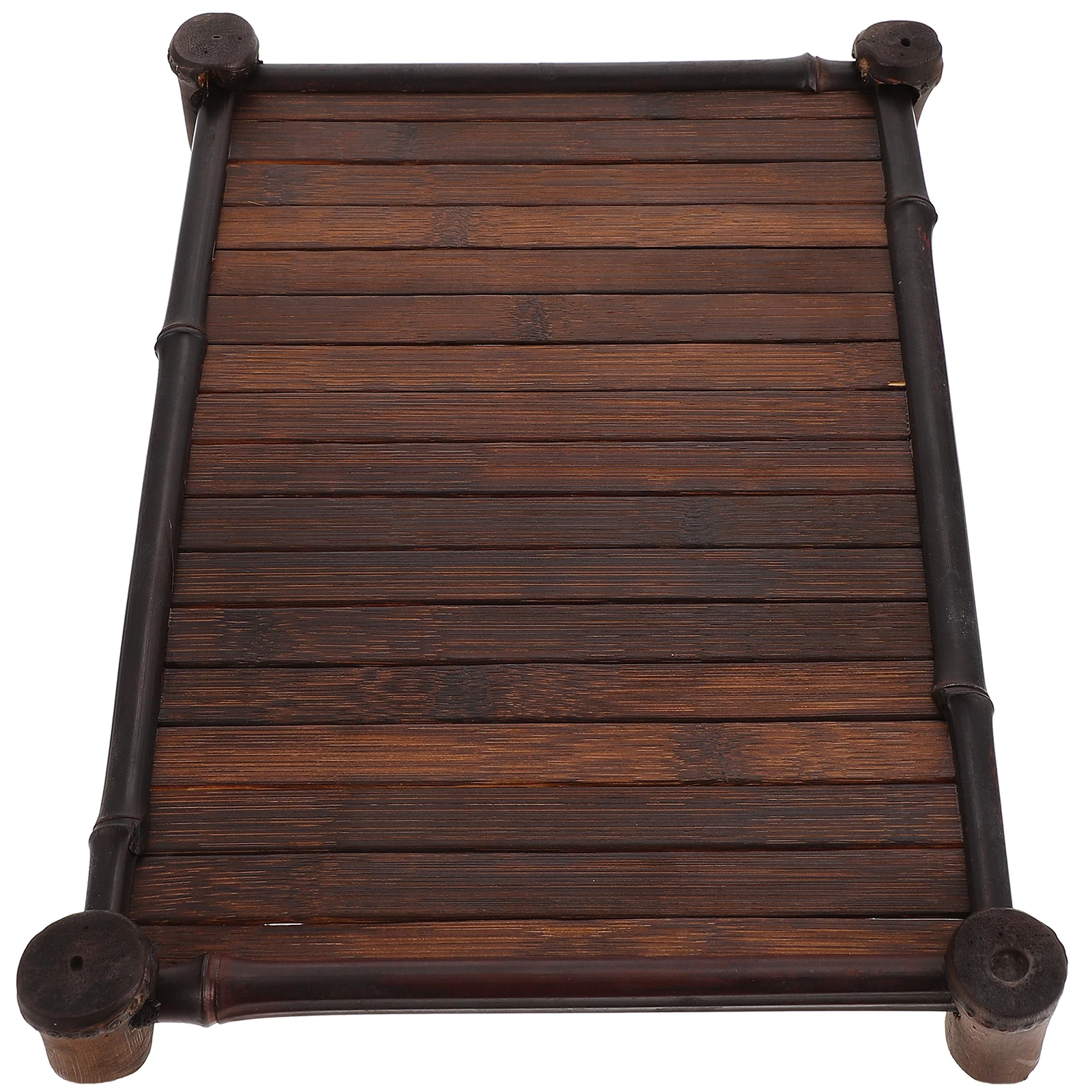 

1pc Bamboo Cup Rack Storage Tray For Office Home Tea House Space-Saving Tea Ware Organizer With Elegant Wood Grain Design