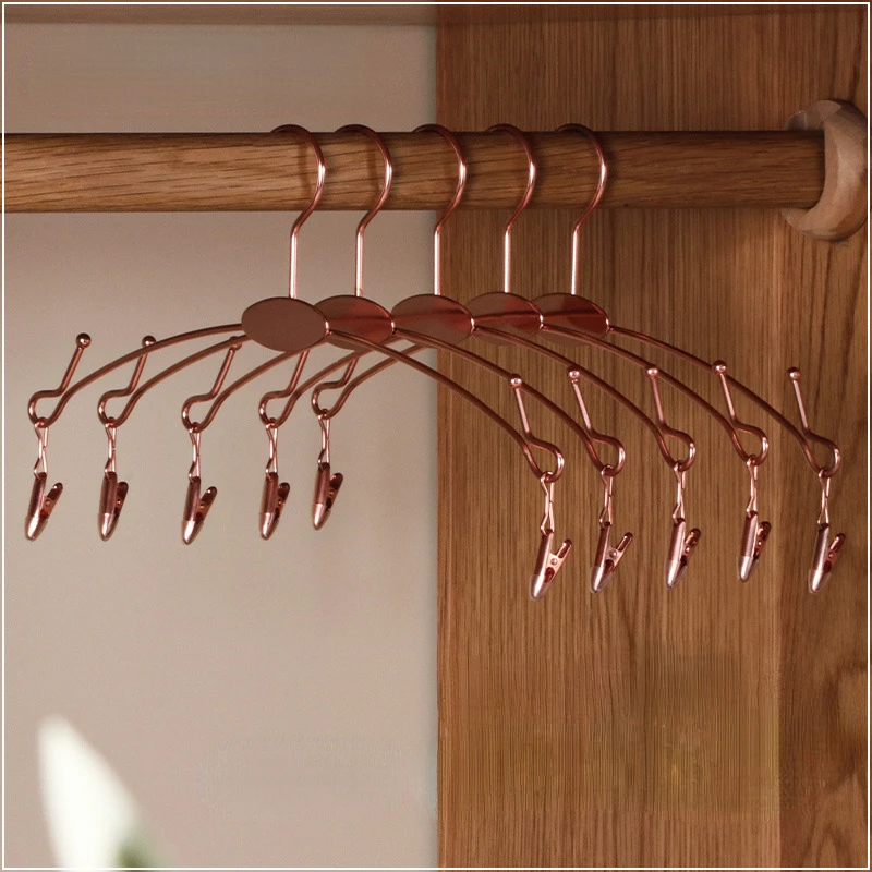 5/10PCS Gold Metal Underwear Bra Hangers,Fashion Rose Gold Non-slip Underpant Racks with 2 Clips,Lingerie Shop Display Hanger