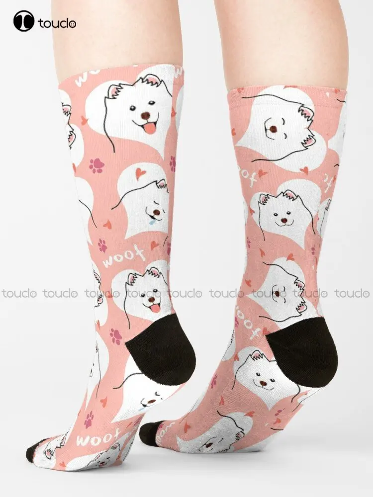 Samoyed – chaussettes roses en coton pour hommes, personnalisées, unisexes, 360 °, impression numérique, cadeau personnalisé