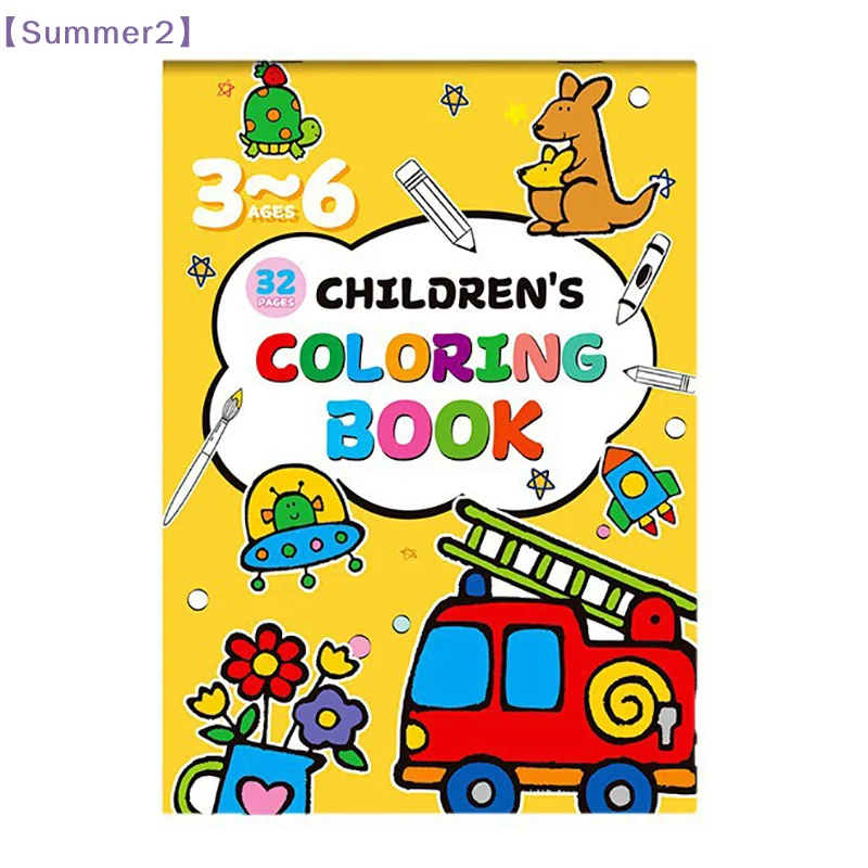 Fun Coloring Book, 32 Pages Children's  Graffiti Cartoon Animals, Transportation, Food Themes, Colorful Pen Drawing〔Sum2〕