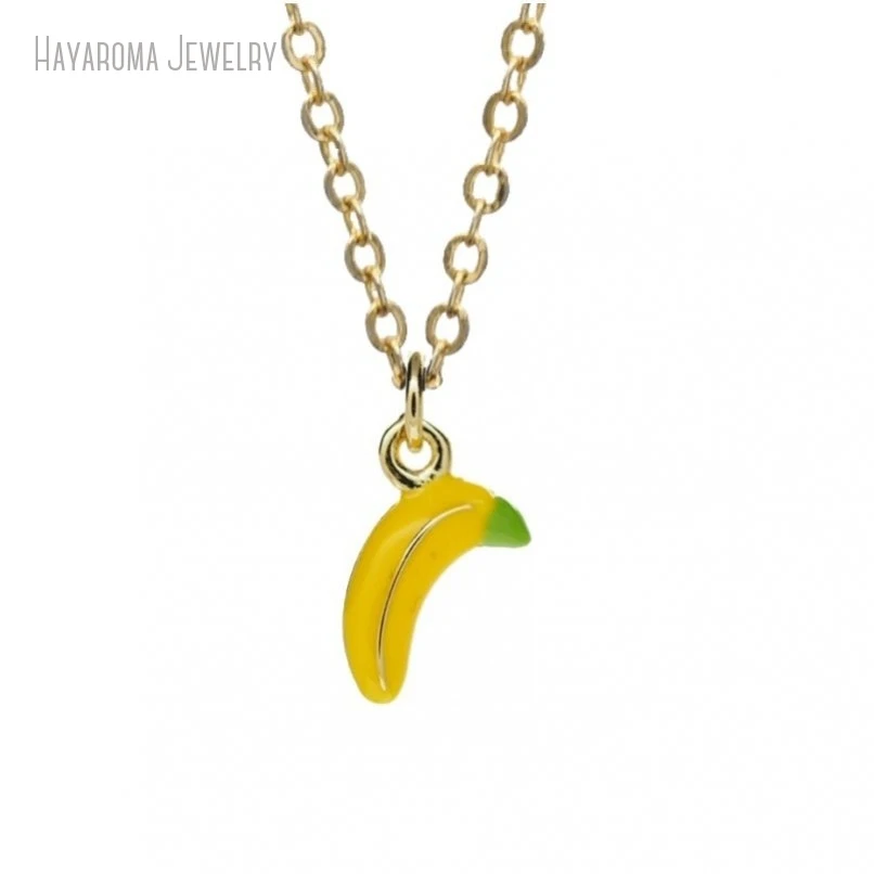 2Pcs Gold Color Wholesale Chain Jewelry Copper Metal Plant Food Fruit Banana Enamel Necklace NM51699