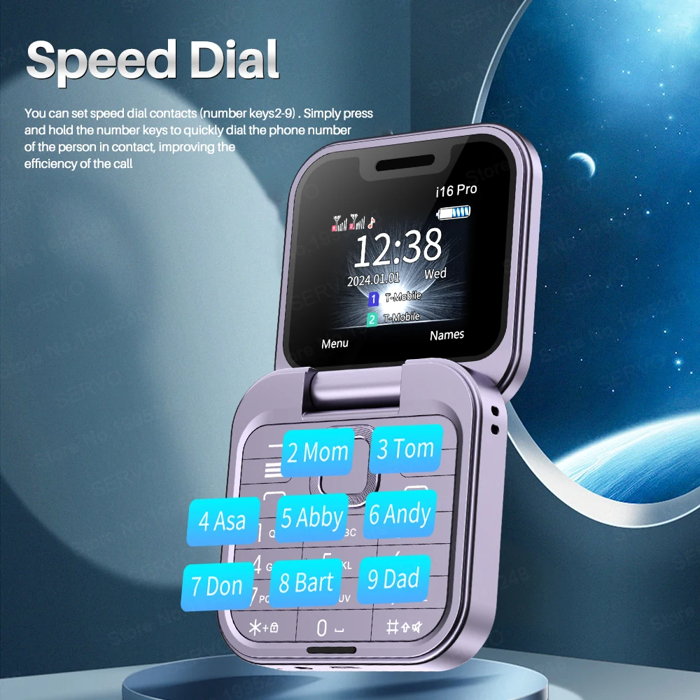 SERVO i16Pro Dual SIM Flip Small Mobile Phone Auto Call Record Speed Dial Magic Voice 1.77\