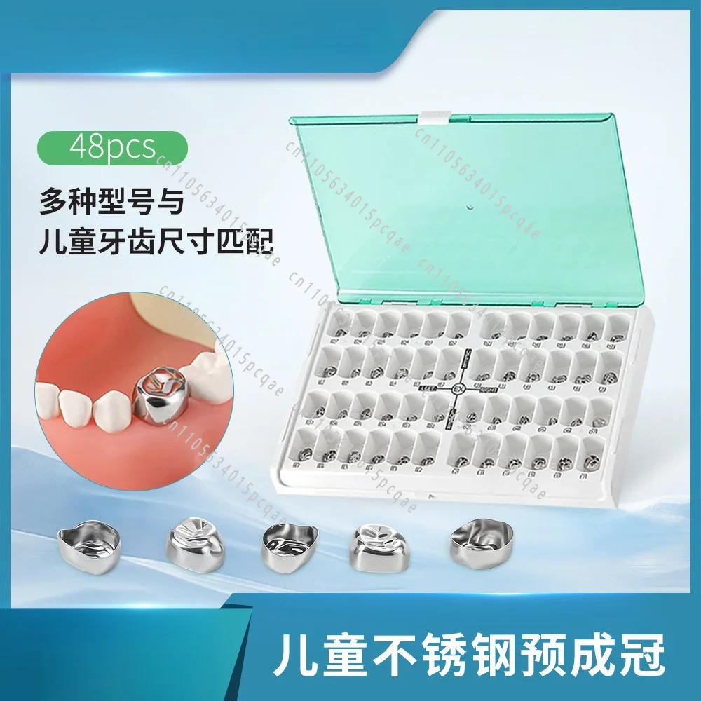 Children's Deciduous Teeth Stainless Steel Pre-formed Crown Set 48/box, Multiple Models Can Be Selected for Temporary Crowns