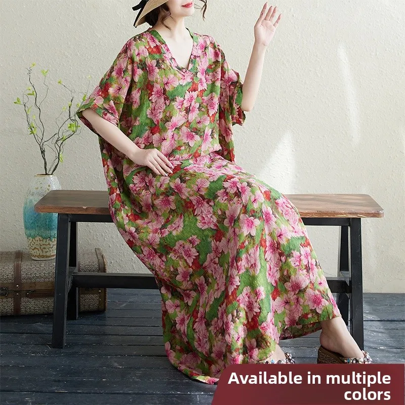 

Пляжная юбка из хлопка и льна большого размера, свободный крой, длинный халат для женщин, до 200, Pou