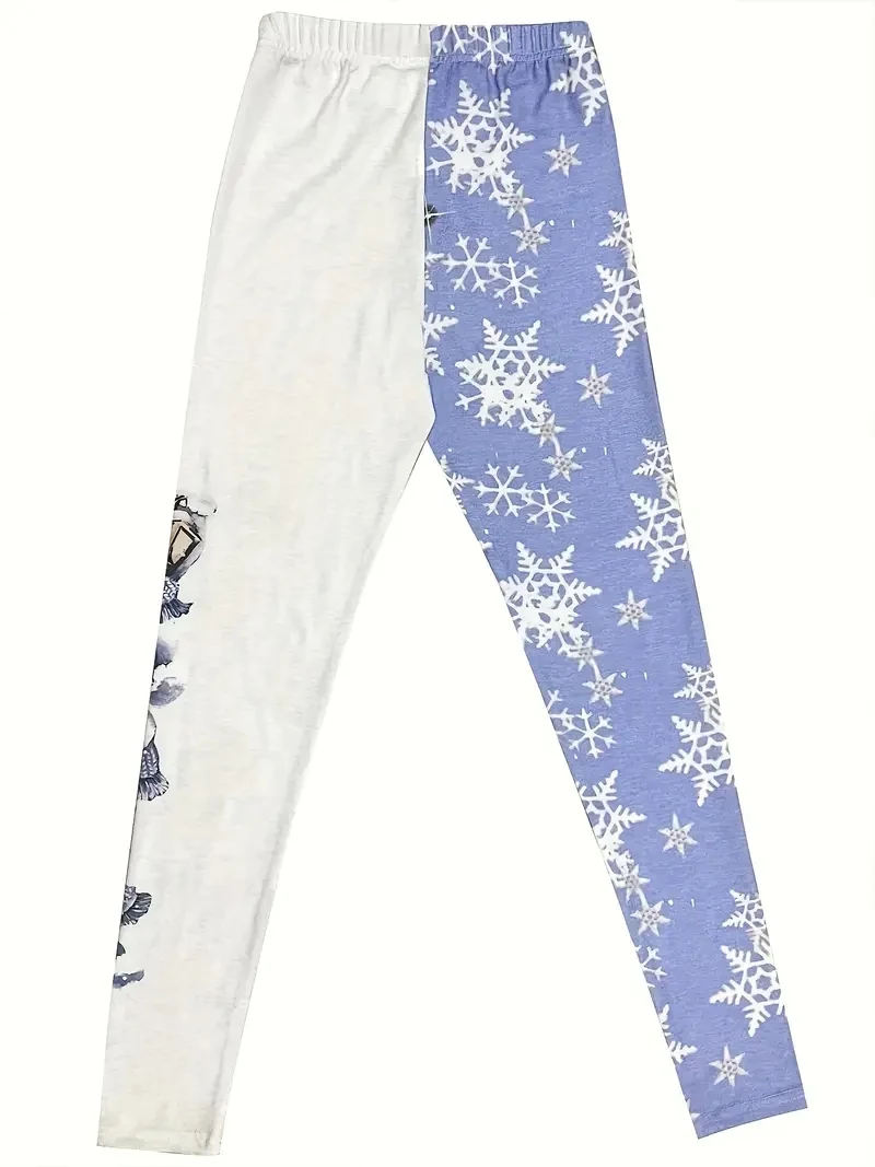 Christmas snowflake print stretch comfortable slim-fit hip lift tights casual leggings for women with a festive vibe