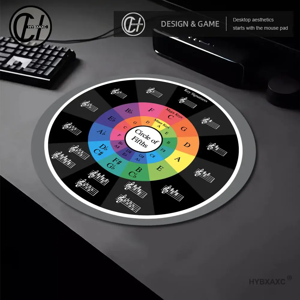 

HYBXAXC Music Theory Cheat Sheet Mouse Pad Round Circle of Fifths Shortcuts Mousepad Small for Piano Musician Stitched Edge Mat