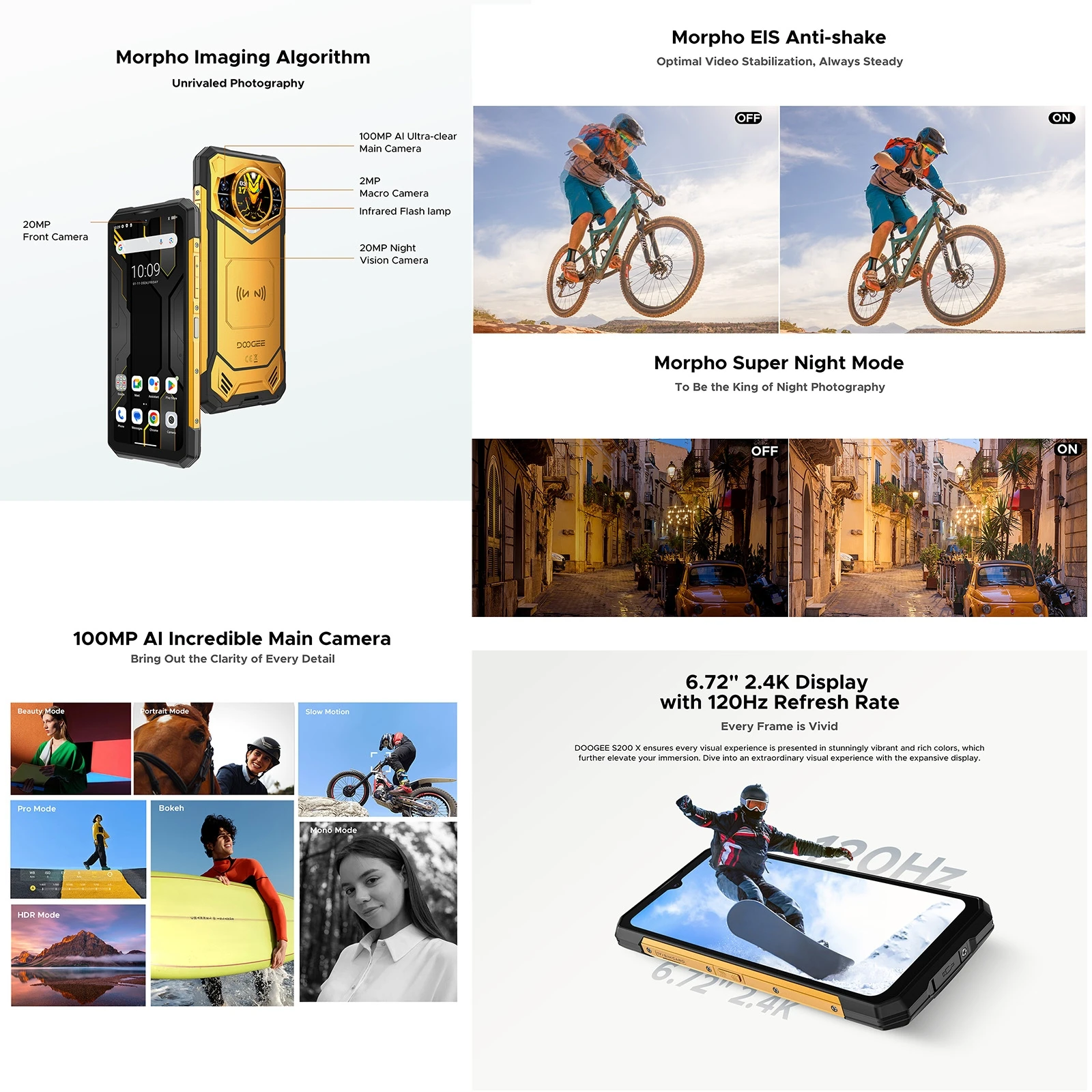 DOOGEE S200X هاتف متين 12GB + 512GB 6.72 بوصة أندرويد 14 الأبعاد 7050 10100mAh 33W 5G NFC الهاتف الذكي