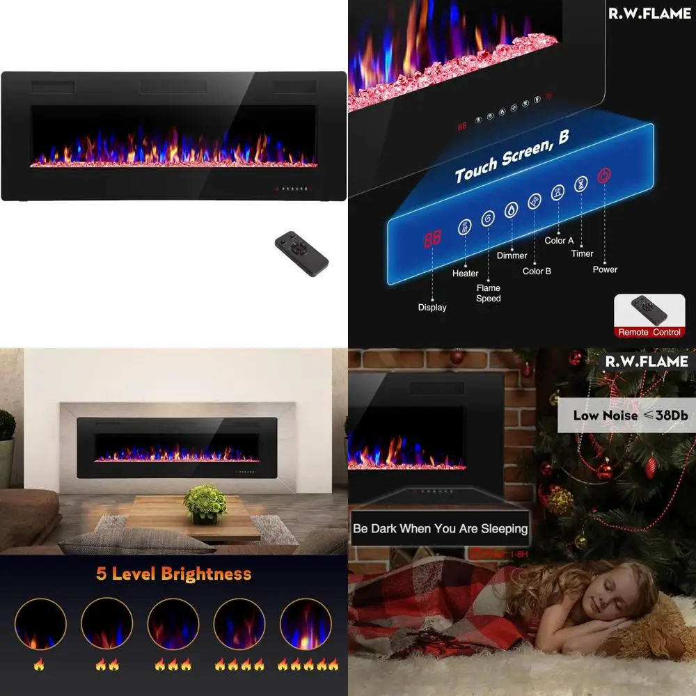 

50 Inch R.W.FLAME Recessed Wall Mount Electric Fireplace - Ultra Slim, Low Noise, Compatible with 2x6 Studs, Includes Remote Con