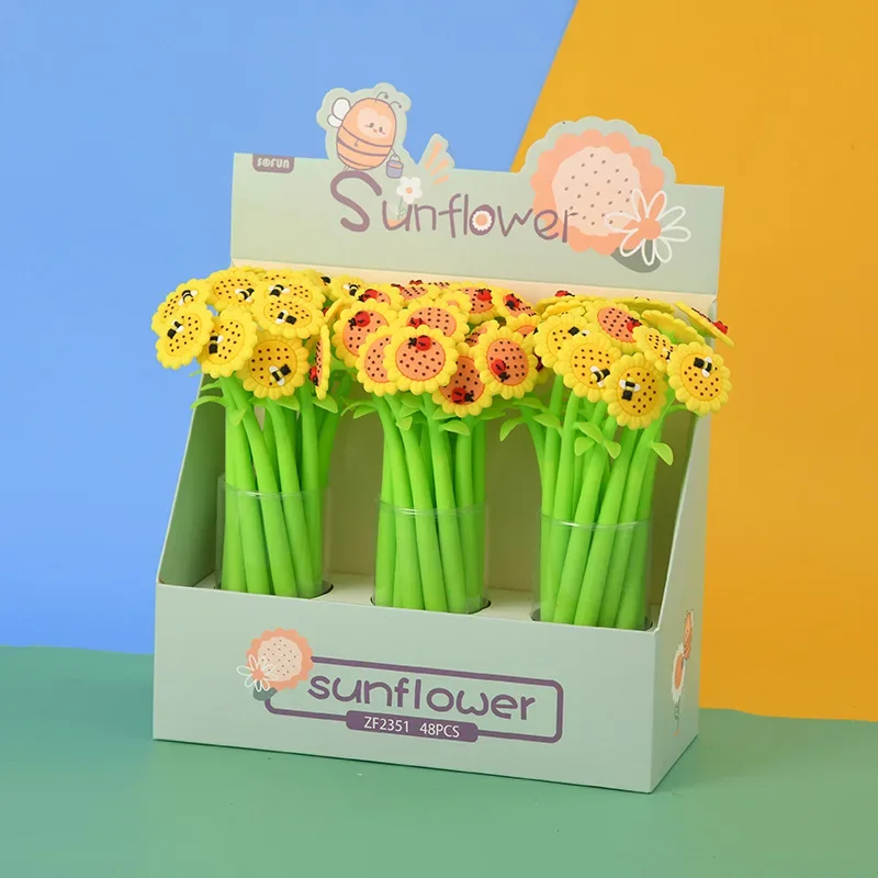 

48PCS Soft and slow rebound sunflower silicone pen pen, neutral pen, student office cartoon stationery wholesale