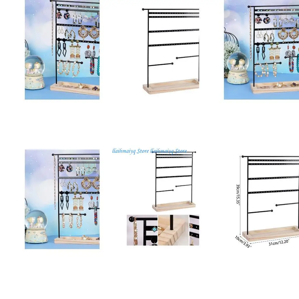 

573B Держатель для сережек Подставка для ювелирных изделий 6-уровневый держатель для ожерелья Деревянный поднос