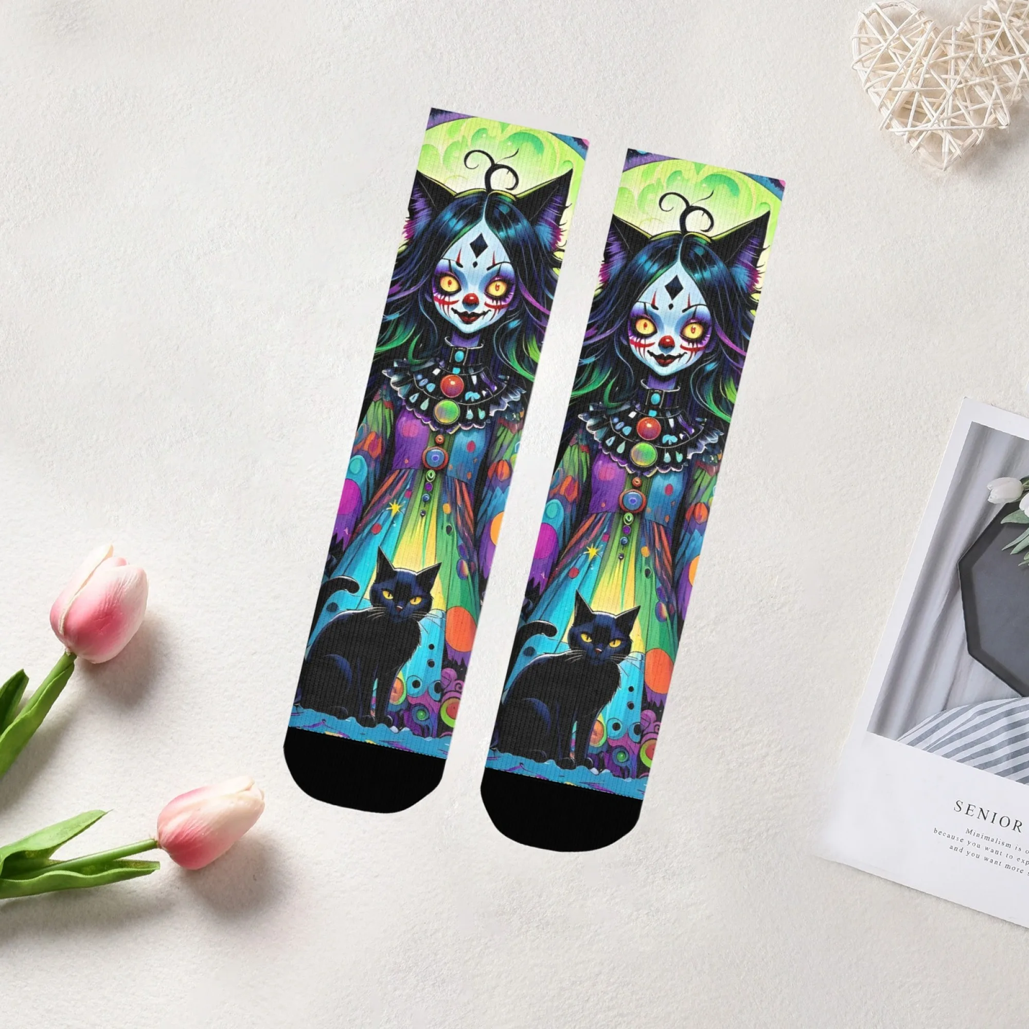 

Готические носки с изображением кота и девушки для мужчин и женщин, модные ретро-темные принты, уличная мода, идеальный подарок для пары, повседневные прогулки