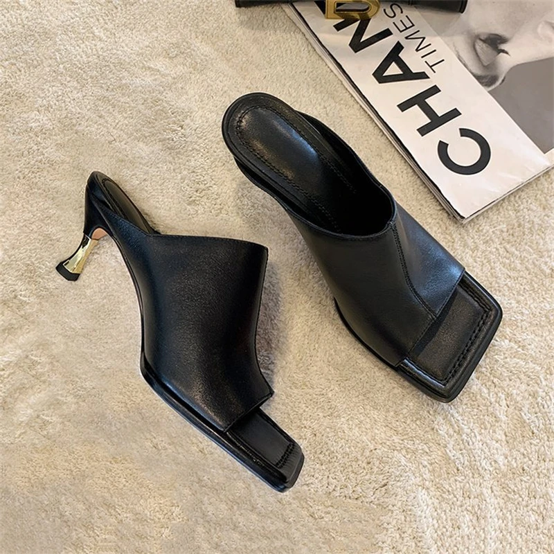 2024 punta quadrata Peep Toe sandali da donna tinta unita tacchi sottili sfilata di moda scarpe da donna fatte a mano roma cucito Zsandalias De Mujer