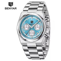 BENYAR 5204 Fashion Men Quartz Wrsitwatch Elegant Calendar Luminous Waterproof Steel Strap Business Watches for Man reloj hombre