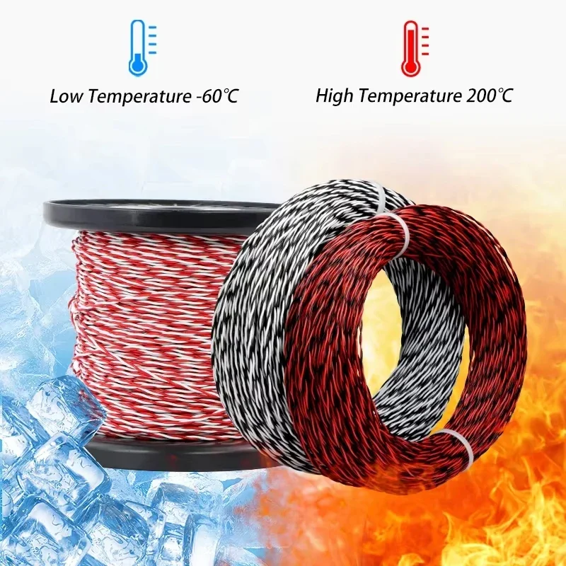 1~20m AFS200 PTFE Wire 2pins 26/25/24/22/20/18/17/15/13AWG High Temperature DIY FEP Twised Pair Electronic Signal Copper Cable