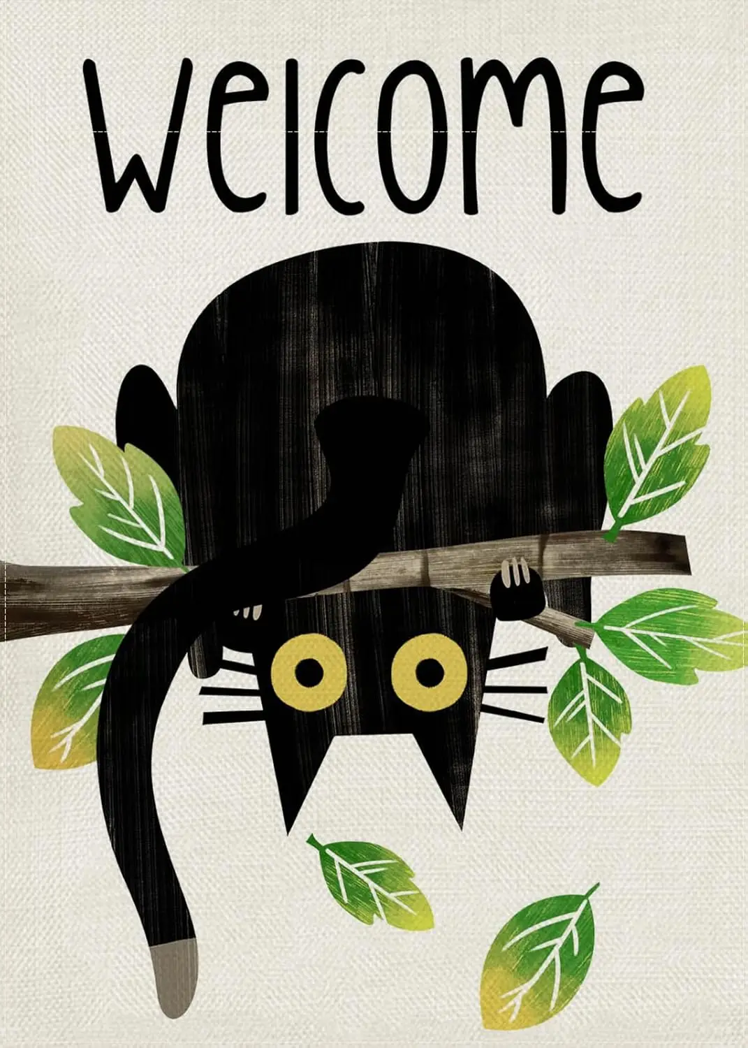 Welcome Black Cat Decorative Garden Flag, Cute Kitten Pet Branch Home Yard Outdoor Decor Cat Lover Gifts, Spring Summer Seas KKW