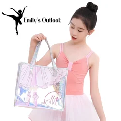 Cute Ballet Dance Bag Personalized Ballerina Laser Print Jelly Tote Handbag for Gym School Girls Big Capacity Costume Accessory