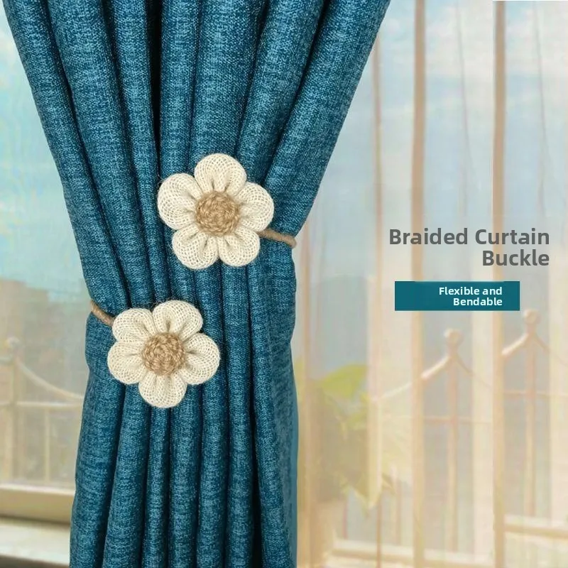 

Pair of Curtain Tie Backs No Drilling Small Flower Curtain Hooks Sheer Curtain Grommets Gathered Rope Ties Ring Closure Cord