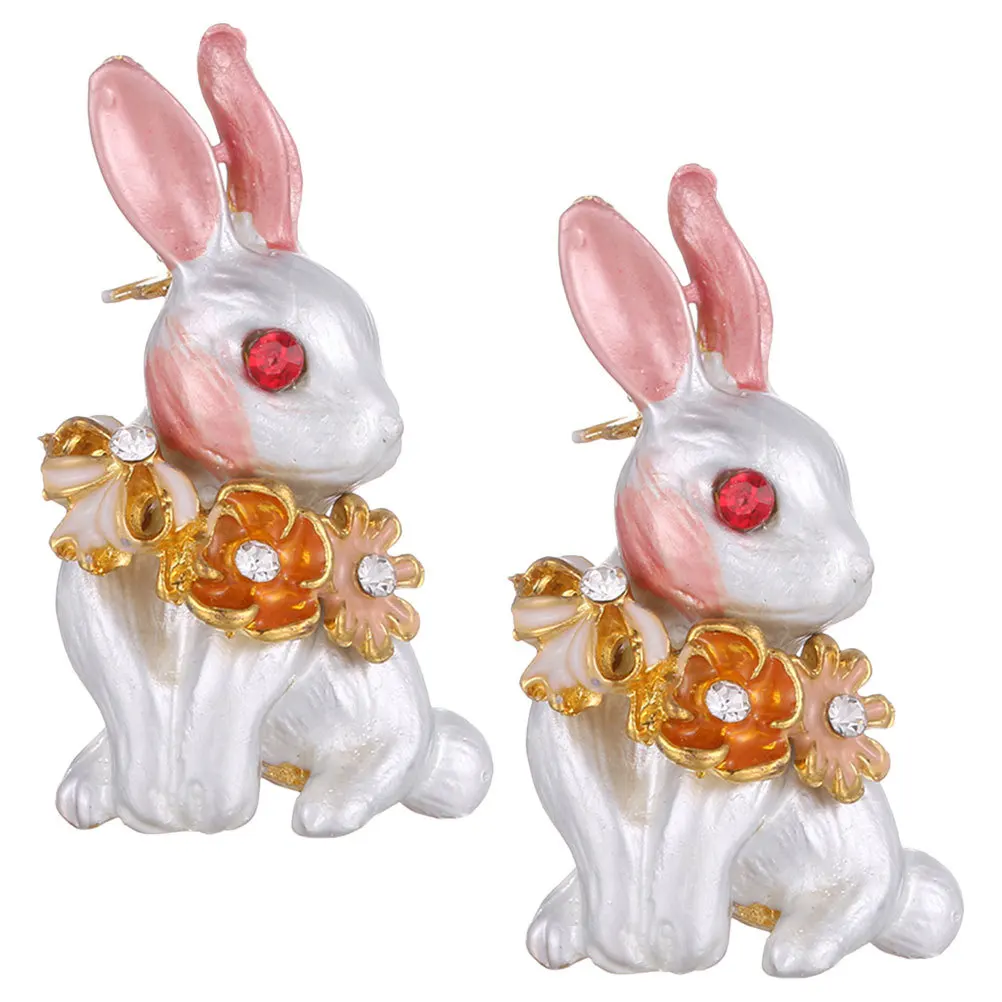 

2Pcs Glossy Oil Drip Bunny Brooch Pin Women Clothing Decorative Accessory for Shawl Scarf Coat Elegant Style Bunny Lapel Pin
