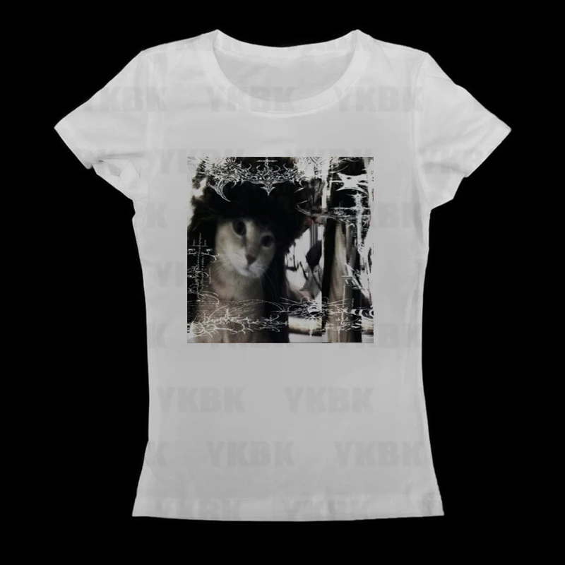 Kawaii Mädchen Kurzarm Print Kitty Cat Tees Y2k Stil Mode Tops Streetwear Frauen Harajuku Retro 90er Jahre Emo Casual Punk Baby