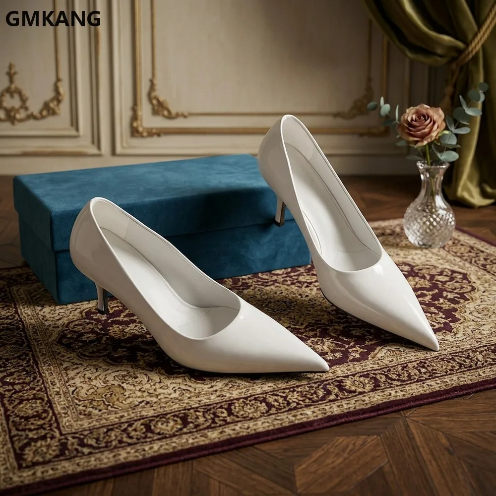 Women's Pointed Toe Low Heel Dress Shoes Smooth Leather Classic Pumps Business Work Heels Comfortable Slip On Office Formal
