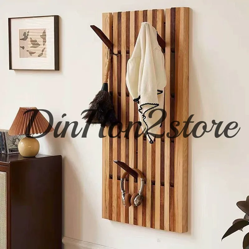 Solid Wood Walnut Creative Clothes Hanging Wall Multilayer Living Room Bamboo Coat Racks Hooks Clothing Organizer Storage Shelf