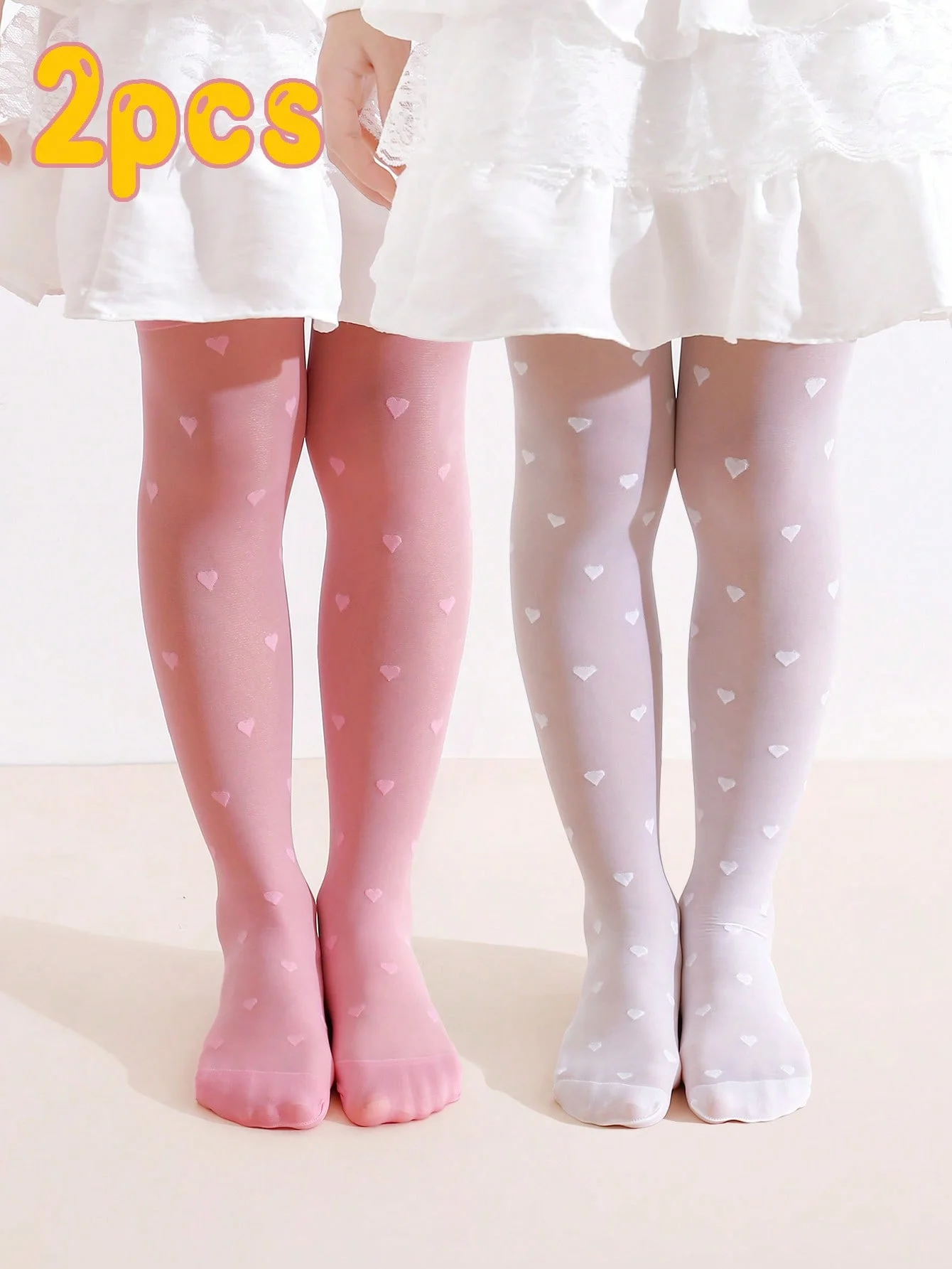 2 Pairs of Baby Girl Love Style Sweet Romantic Style Stockings,Spring and Summer Style High Stretch High Dense Bottom Pantyhoses