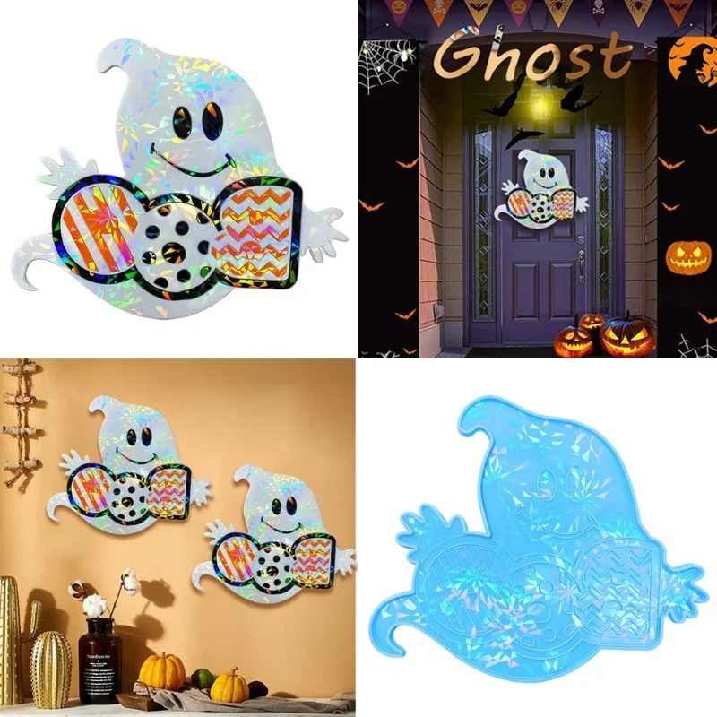 Moule en silicone de plaque de porte laser holographique d'Halloween, décoration faite à la main, ornement de pendentif, moule en résine de cuisson de gâteau, artisanat à la maison, bricolage