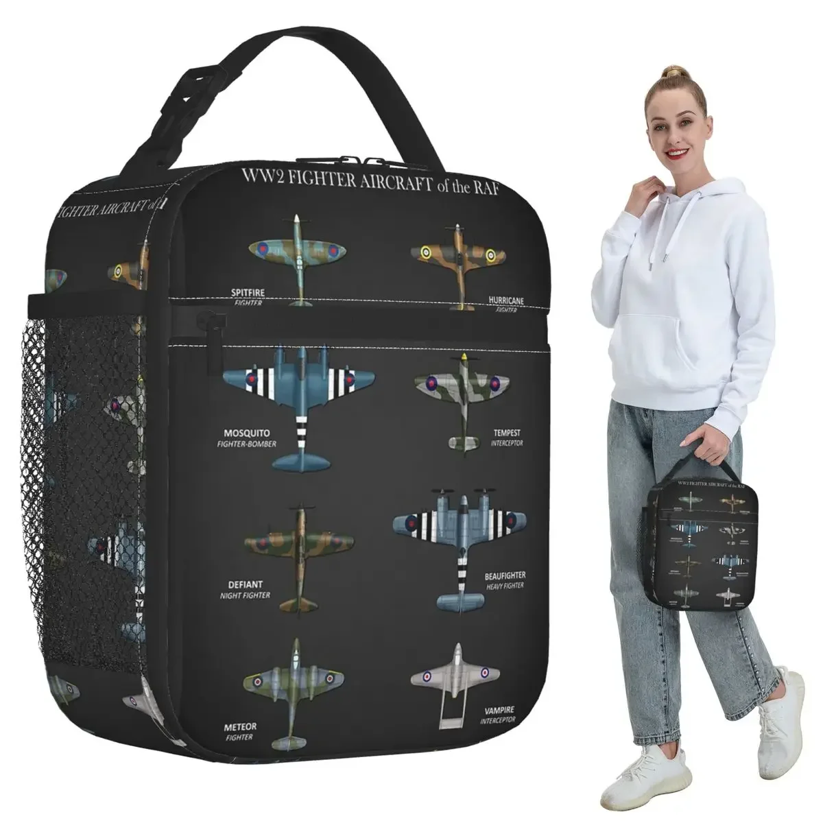 WW2 Fighter Aircraft Of The RAF Insulated Lunch Bag for Women Office Cooler Thermal Food Box Tote Portable Lunch Boxes Container