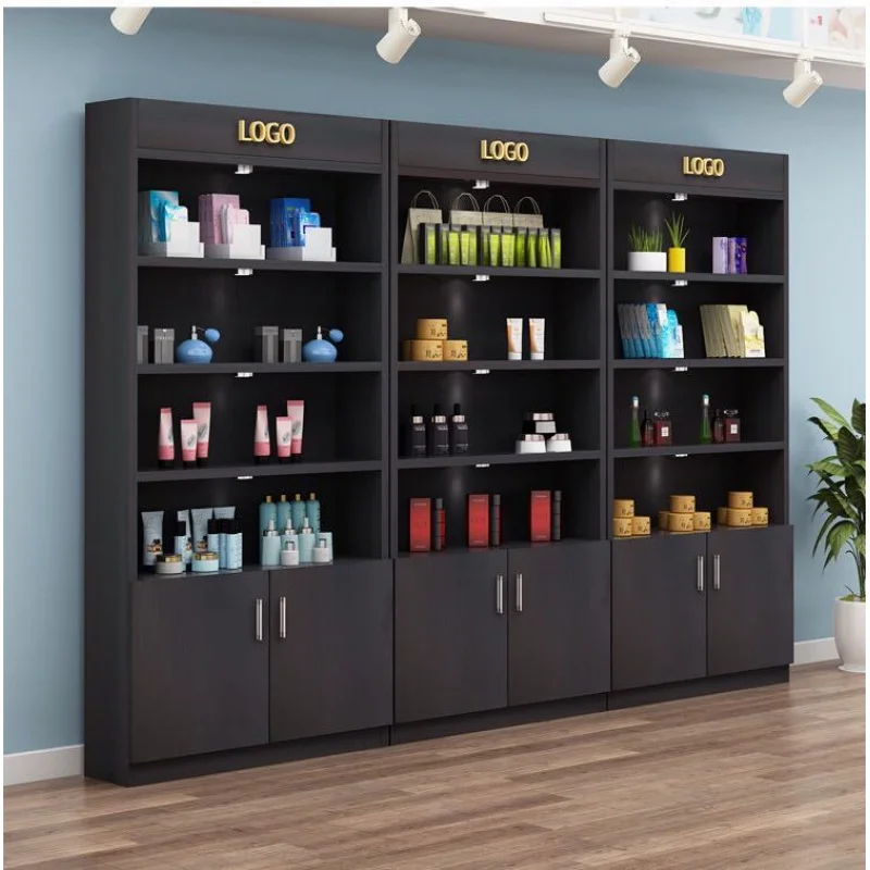 Custom, custom wooden wall furniture cosmetic display cabinet multi-layer makeup shelves cosmetic display showcase