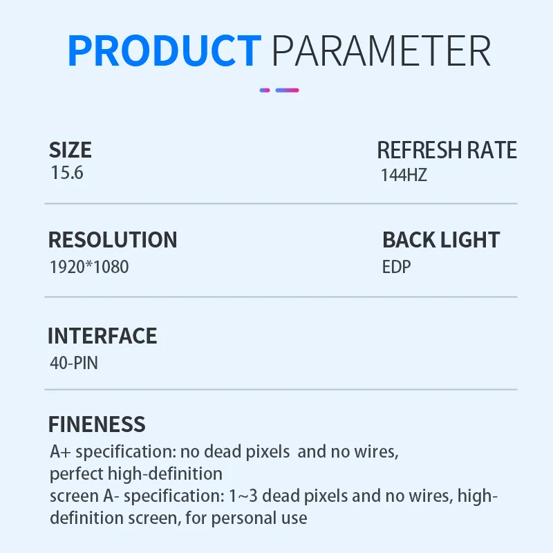 Pantalla LCD para portátil de 15.6 pulgadas IPS 1920*1080 B156HAN08.0 B156HAN08.2 NV156FHM-N4K LP156WFG-SPB2 NV156FHM-N4N LM156LF1F02 144HZ 300cd/m² EDP 40Pin Display Matrix nuevo reemplazo