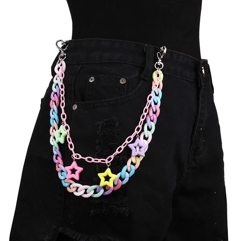 LENNIK New Colorful Acrylic Pentagram Bouncing Di Earth Cool Girl Cute Sweet Macaron Pants Chain Waist Chain Jewelry Accessories
