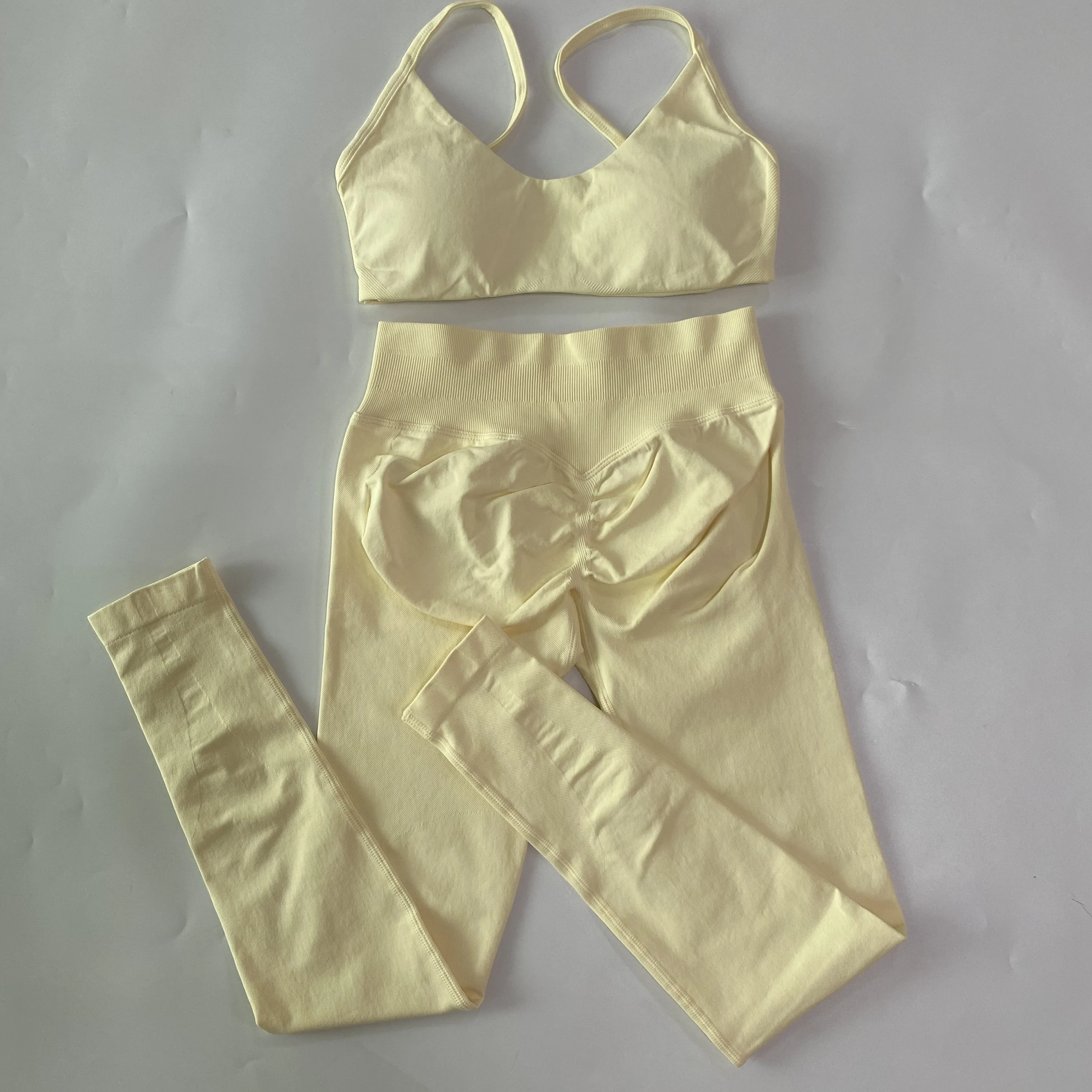2-teiliges Sport-Set, Sport-BH mit Rundhalsausschnitt, nahtloses Yoga-Set, Fitness-Leggings-Set, Damen-Trainingsanzug, Sportbekleidung, Activewear – Detail 15