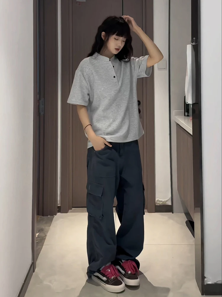 

ey Multi-ket Work Trousers Men Summer Thin Straight American High Street Paratrooper Casual Pants Youth Active Sle